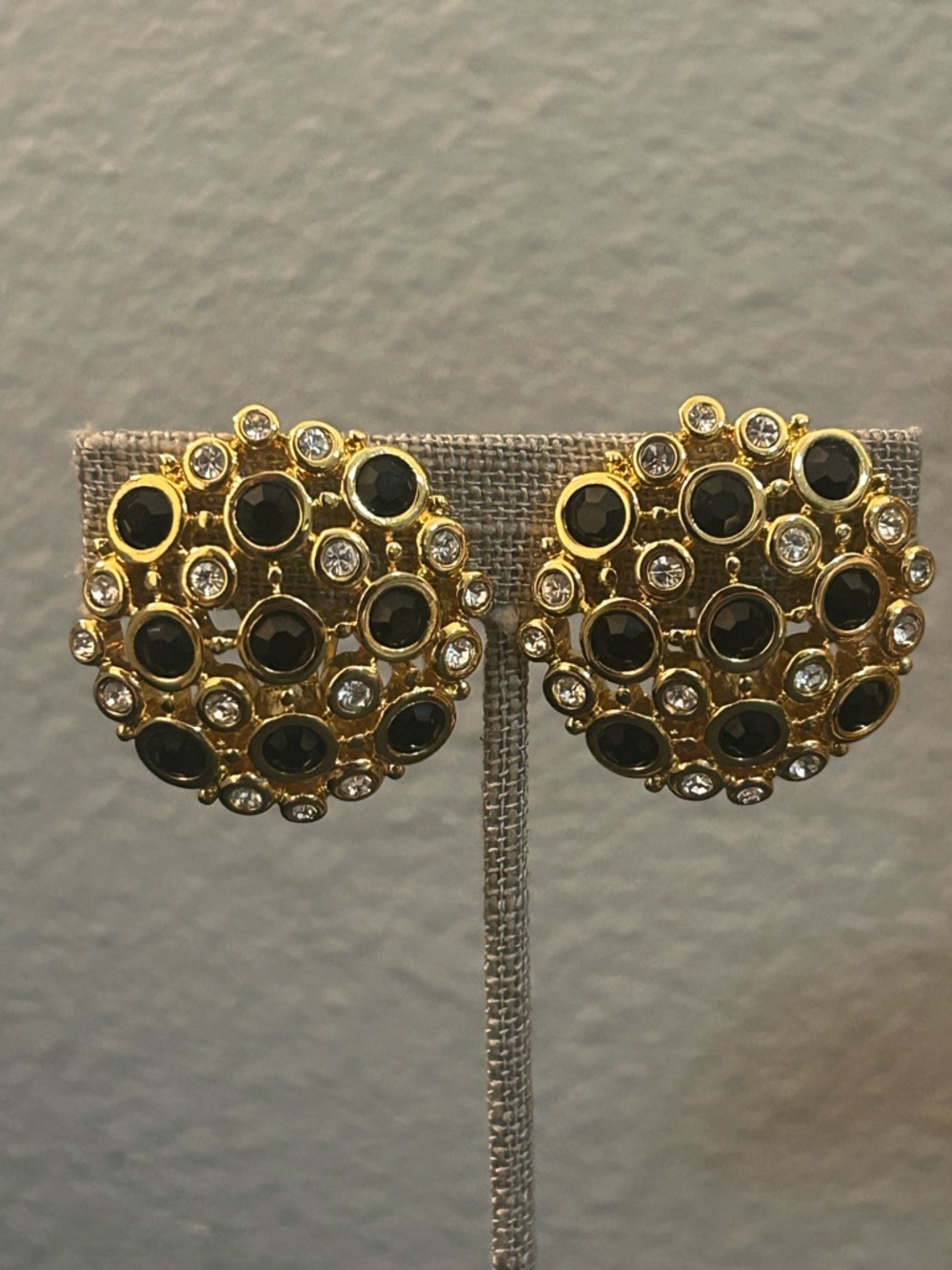 Swarovski Gold-Tone Black and Clear Crystal Cluster Earrings